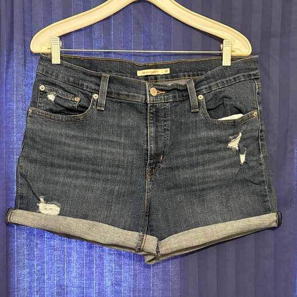 Levi's Dark Blue Distressed Jean Shorts - Picture 1 of 5